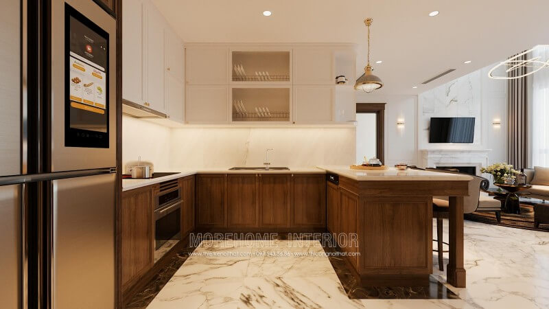 Tủ bếp biệt thự với kiểu dáng chữ u có nhiều không gian rộng, gia chủ có thể dễ dàng nấu nướng nhanh chóng và thuận tiện hơn Tủ bếp hiện đại, tủ bếp chữ u, tủ bếp chữ i, tủ bếp chữ l